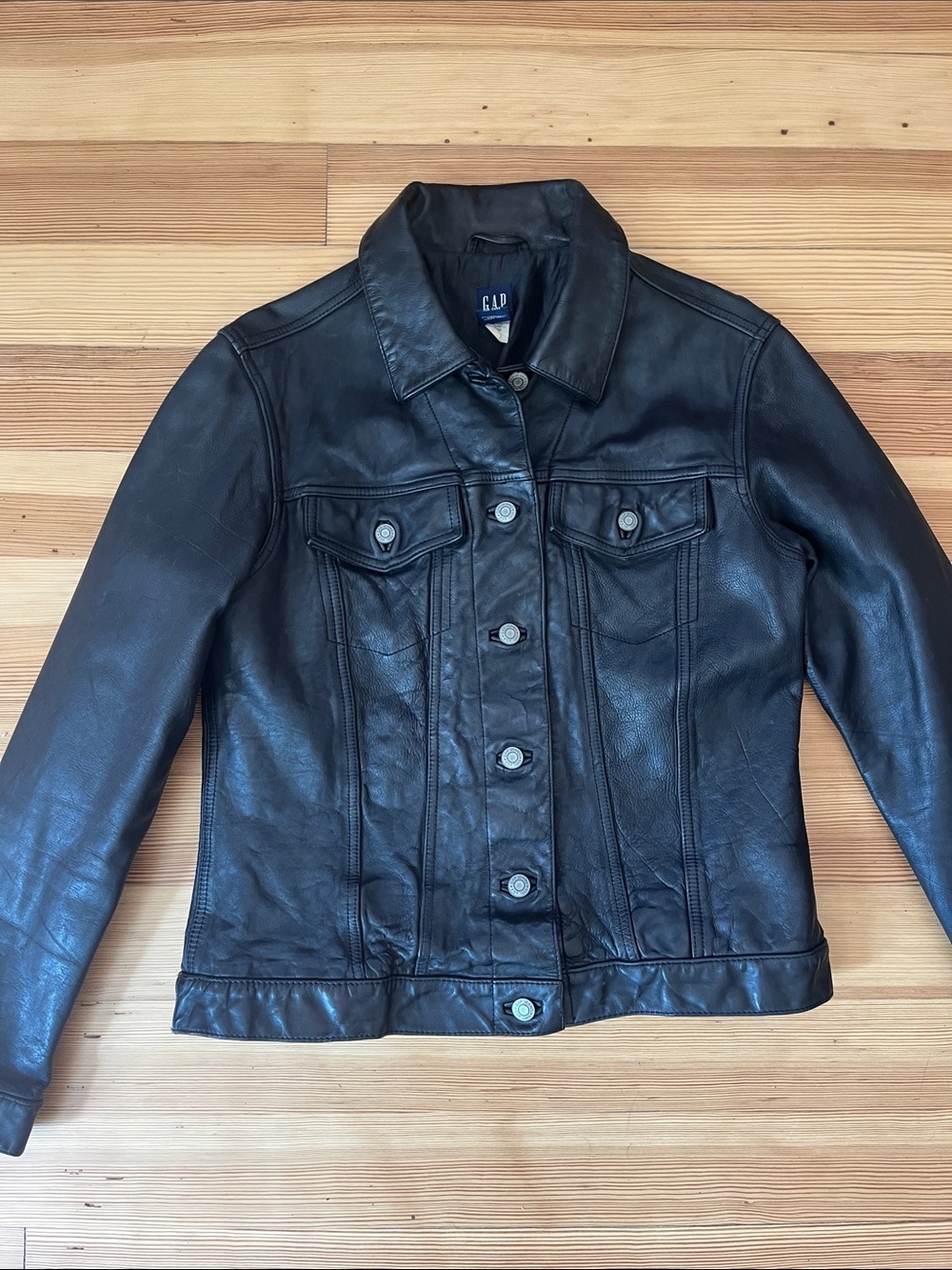 Vintage GAP Black Leather Bomber-Style Jacket